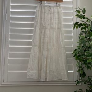 Maxi White Skirt with Slit in the Middle Front